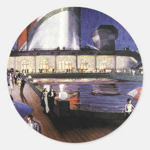 Vintager Urlaub, Kreuzfahrtschiff auf Pool Deck Runder Aufkleber