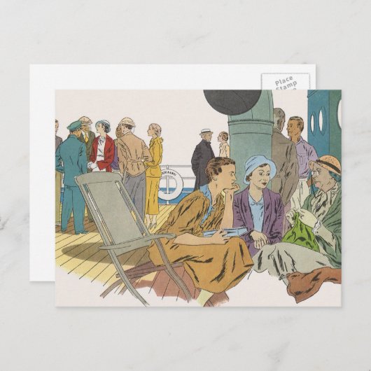 Vintager Urlaub, Kreuzfahrtschiff für Reisende Postkarte (Vorne/Hinten)