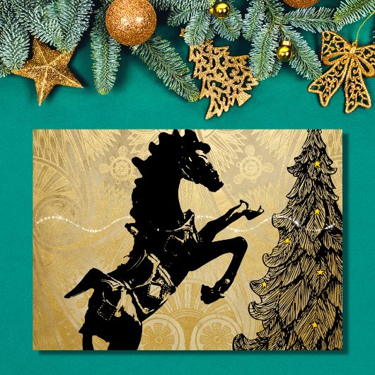 Vintager Urlaub mit Pferd und Weihnachtsbaum Karte