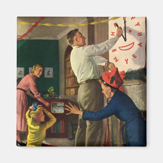 Vintager Urlaub, Mitternacht am Silvesterabend Magnet (Vorne)