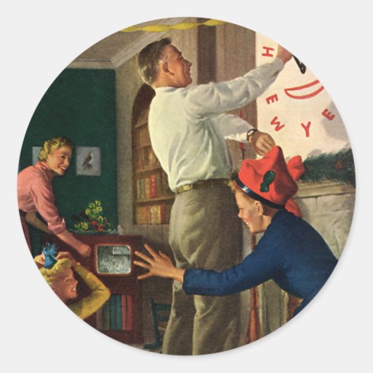 Vintager Urlaub, Mitternacht am Silvesterabend Runder Aufkleber (Vorderseite)