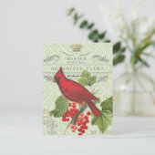 Vintager Urlaub-Winter Roter Kardinal Postkarte (Stehend Vorderseite)