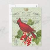 Vintager Urlaub-Winter Roter Kardinal Postkarte (Vorne/Hinten)
