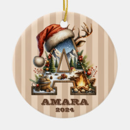 Vintager Urlaubsbrief in Beige Keramik Ornament