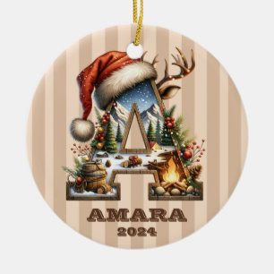 Vintager Urlaubsbrief in Beige Keramik Ornament