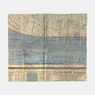 Vintager Utah-Strand-D-Tägige Invasion Map (1944) Fleecedecke