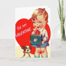 Vintager Valentine Boy und Hund Feiertagskarte