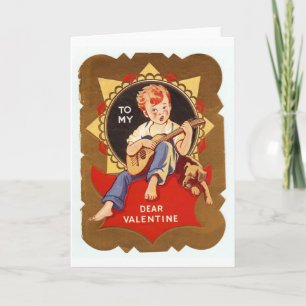 Vintager Valentine-Junge mit Gitarre Feiertagskarte