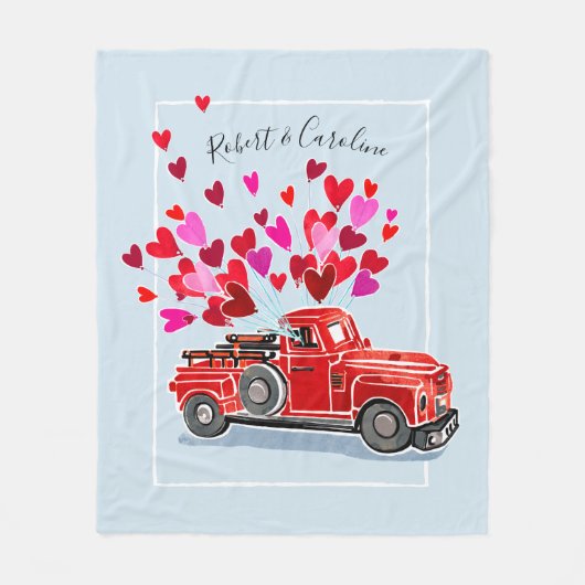 Vintager Valentine-LKW addieren Namen Fleecedecke (Vorderseite)