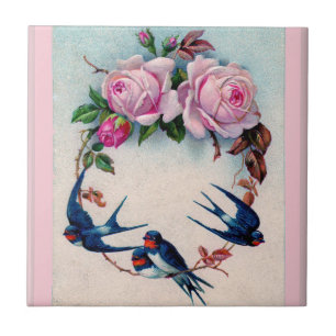 Vintager Valentine mit Vögeln und Rosen Fliese