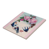 Vintager Valentine mit Vögeln und Rosen Fliese (Seite)
