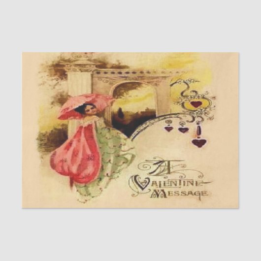 Vintager Valentine-Mitteilungs-Rosa-Sonnenschirm Seidenpapier (Vorderseite)
