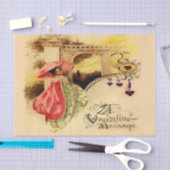 Vintager Valentine-Mitteilungs-Rosa-Sonnenschirm Seidenpapier (Handwerk)