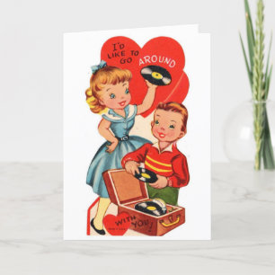 Vintager Valentine - Spielen der Platten mit Feiertagskarte