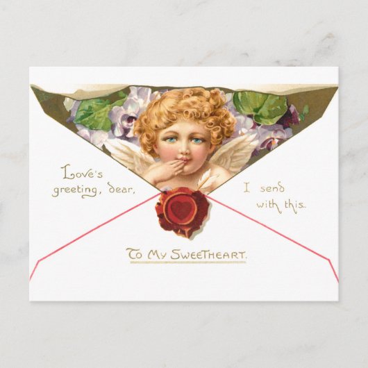 Vintager Valentinskirub mit violetten Blumen Postkarte (Vorderseite)