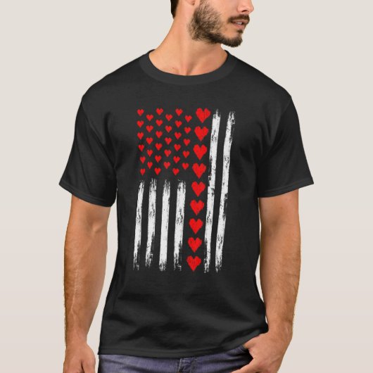 Vintager Valentinstag - Amerikanische Flagge Hörer T-Shirt (Vorderseite)