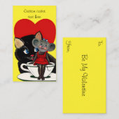 Vintager Valentinstag, Cat Mouse Tea Cup Herz Mitteilungskarte (Vorne/Hinten)