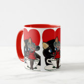 Vintager Valentinstag, Cat Mouse Tea Cup Herz Tasse (Vorderseite Links)
