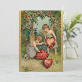 Vintager Valentinstag Cherubs Herz Gold Feiertagskarte (Stehend Vorderseite)