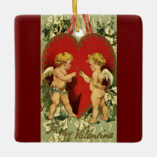 Vintager Valentinstag, Cherubs machen einen Wunsch Keramikornament