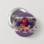 Vintager Valentinstag, Cherubs umarmen in Wolken Button (Vorne & Hinten)