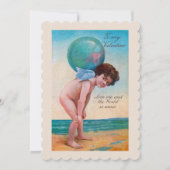 Vintager Valentinstag Cupid Holding Globe Feiertagskarte (Vorderseite)