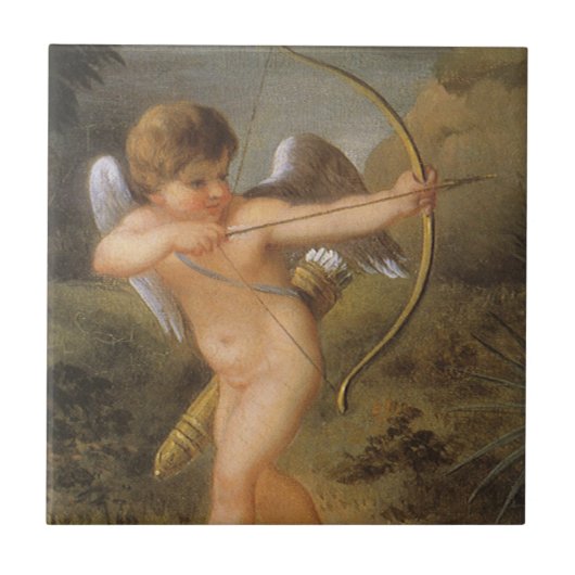 Vintager Valentinstag, Cupid mit Bow und Pfeil Fliese (Vorderseite)