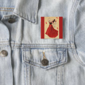 Vintager Valentinstag, Dancing Lady Red Hearts Button (Beispiel)