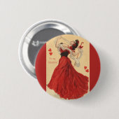 Vintager Valentinstag, Dancing Lady Red Hearts Button (Vorne & Hinten)