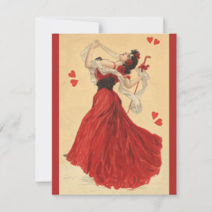 Vintager Valentinstag, Dancing Lady Red Hearts Feiertagskarte