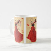 Vintager Valentinstag, Dancing Lady Red Hearts Kaffeetasse (Vorderseite Links)