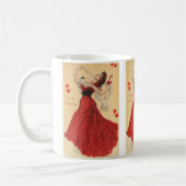 Vintager Valentinstag, Dancing Lady Red Hearts Kaffeetasse (Links)