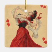 Vintager Valentinstag, Dancing Lady Red Hearts Keramikornament (Rückseite)