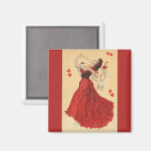 Vintager Valentinstag, Dancing Lady Red Hearts Magnet (Vorderseite/Rückseite)