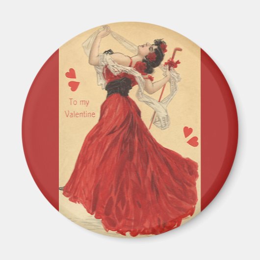 Vintager Valentinstag, Dancing Lady Red Hearts Magnet (Vorne)