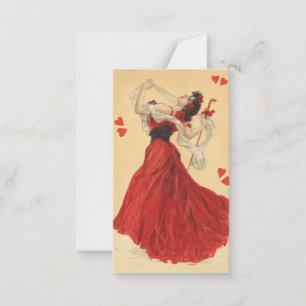 Vintager Valentinstag, Dancing Lady Red Hearts Mitteilungskarte