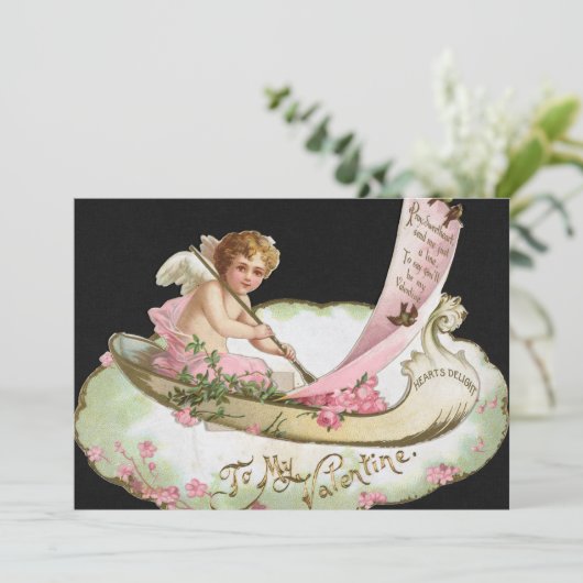 Vintager Valentinstag Einladung Engel (Stehend Vorderseite)