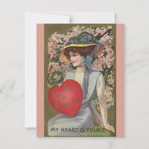 Vintager Valentinstag, Elegante Dame mit Herz Feiertagskarte
