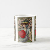 Vintager Valentinstag, Elegante Dame mit Herz Kaffeetasse (Mittel)