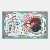 Vintager Valentinstag, Elegante Frau im Herzen Rechteckiger Aufkleber (Vorderseite)