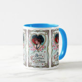 Vintager Valentinstag, Elegante Frau im Herzen Tasse (VorderseiteRechts)