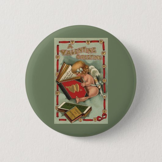 Vintager Valentinstag Engel, Cupid Reading Book Button (Vorderseite)