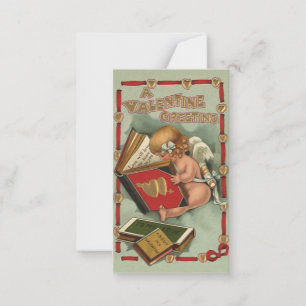 Vintager Valentinstag Engel, Cupid Reading Book Mitteilungskarte