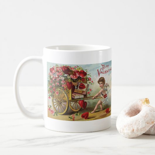 Vintager Valentinstag Engel, Herz der Liebe Kaffeetasse (Mit Donut)