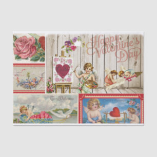 Vintager Valentinstag - Engel, Herzen Seidenpapier