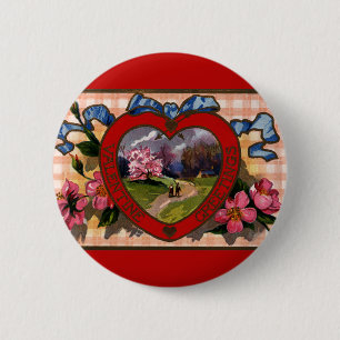 Vintager Valentinstag Grüße - Herz und Blume Button