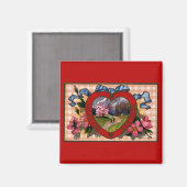 Vintager Valentinstag Grüße - Herz und Blume Magnet (Vorderseite/Rückseite)
