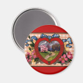 Vintager Valentinstag Grüße - Herz und Blume Magnet (Vorderseite/Rückseite)