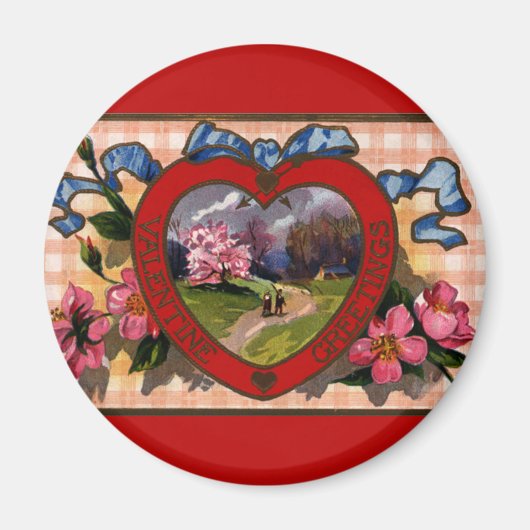 Vintager Valentinstag Grüße - Herz und Blume Magnet (Vorne)
