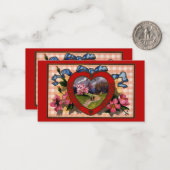 Vintager Valentinstag Grüße - Herz und Blume Mitteilungskarte (Vorderseite/Rückseite Beispiel)